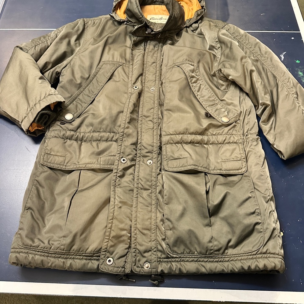 Women's Eddie Bauer Goose Down Hooded Puffer Parka, Army Green Womens XS